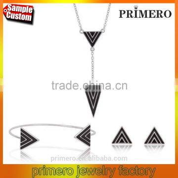 Summer Wedding Classic Black Triangle Simple Earring Necklace & Bracelet Jewelry Sets