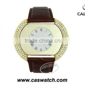 Luxury diamond gold face watch genuine leather watch high grade quality watch