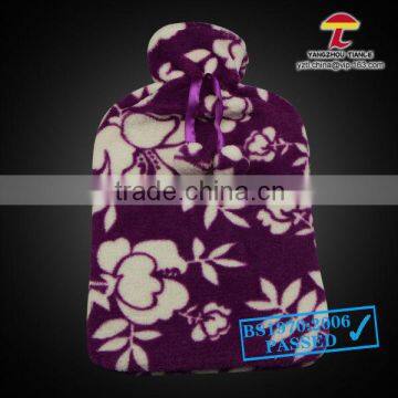 purple flower coral fleece cover with BS natural rubber hot water bottle