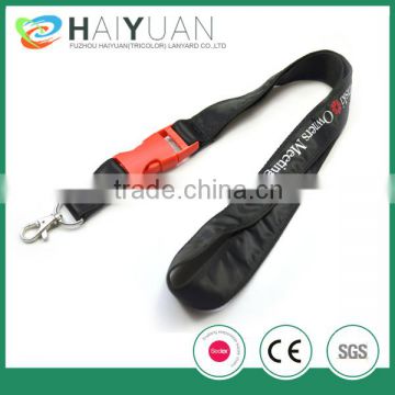 Double satin lanyard with metal hook and plastic buckle