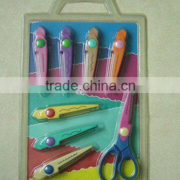 fashion colorful handle paper craft scissor with 7 conversion head