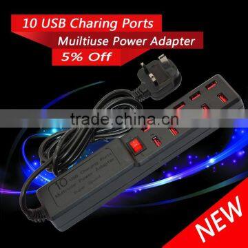 New 10 Port High Speed USB 2.0 Hub Expansion Power Adapter for Notebook PC