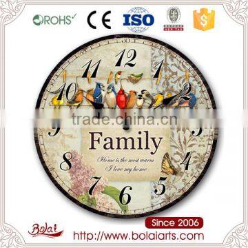 Family decorative pattern colorful bird numbers mdf clock for room