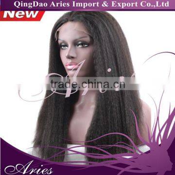 Glueless Full Lace Wig Yaki Straight Indian Human Hair Full Wig Black