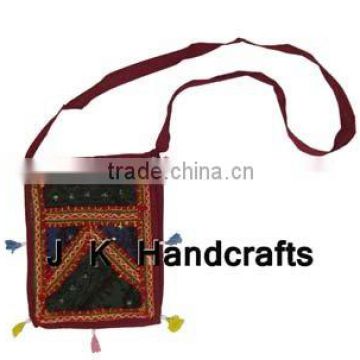 Indian Hand Work Shoulder Bag Hand Mirror Work Long Strap Shoulder Handbag