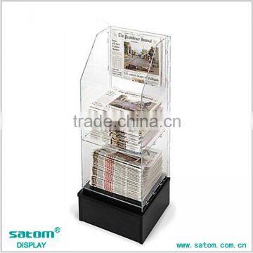 Top Grade Acrylic Material Free Standing Magazine Rack with Black Base