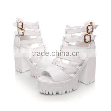 2016 Fashion ladies platform buckle high heel sandals genuine leather shoes for women