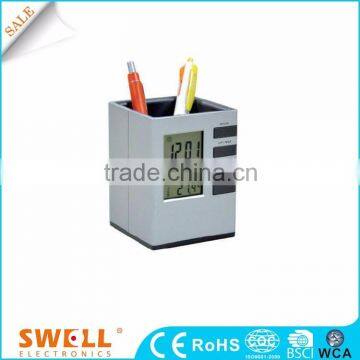 wholesale fashion design pen stand with clock , pen stand clock