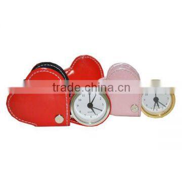 heart-shaped pu leather travel alarm clock best for Chrismas gift