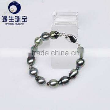 Wholesale Price Baroque Iregular 9-11mm Big Size Peacock Green Tahitian Women Bracelet Pearl