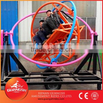 Outdoor kids carnival games portable human gyroscope amusement rides with trailer