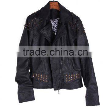 2015 IEurope and the Trend of Rivet Double Zipper Short Paragraph PU Leather Female Coat photo-1