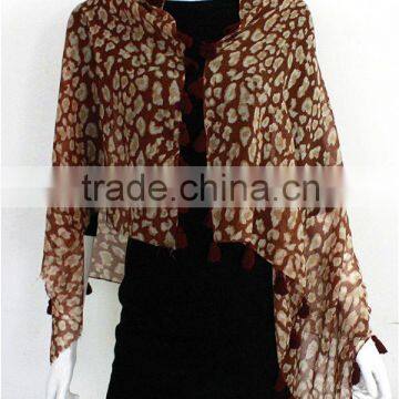 Polyester Leopard Print Scarf with Broom Fringe