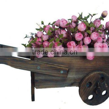 wooden wheel cart flower pot