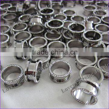 With Stone High Polish Stainless Steel Custon Flesh Tunnel Plugs [SS-F133B]