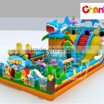 Inflatable Shark Island Fun City Combo with Slide and Obstacle