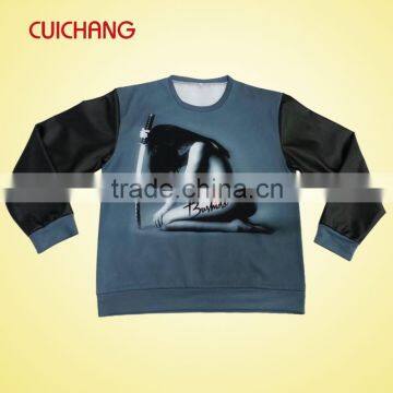 2014 custom wholesale crewneck leather sleeve sweatshirt