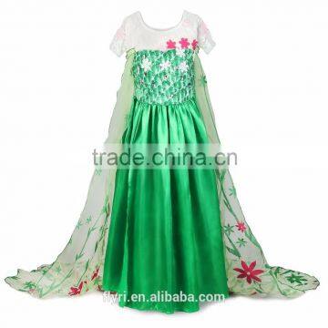 2016 high quality green little flowers girls princess dress