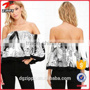 New arrival fashion top designs off shoulder print crop top for women                        
                                                Quality Choice