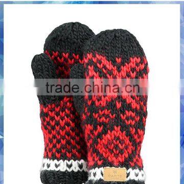 Log Cabin knitted mens gloves mitten with fleece lining