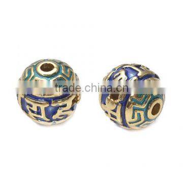 200pcs Blue Golden Enameled Brass Beads beautiful ethnic jewelry handmade bead 13.2*13mm