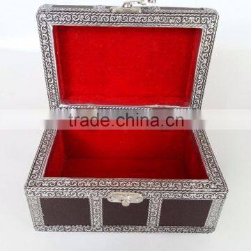 TREASURE CHEST, ARTIFICIAL LEATHER FINISH, WOODEN HANDMADE MULTI-PURPOSE BOX (6"x4"x3.5" INCH) DARK BROWN photo-4