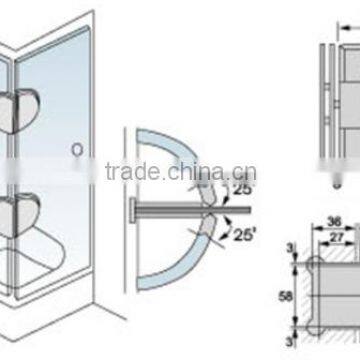 SH-90HD Semi-cirnial 90degree Mirror/Satin Finished Double Sides Stainless Steel China Supplier Small Shower Hinge photo-2