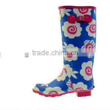 Blue sky flower fashion lady rubber rain boots