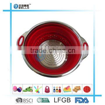 Collapsible Silicone Colander With Stainless Steel Rim, Green photo-3