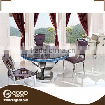 Modern Round Stainless Steel Dining Table Set