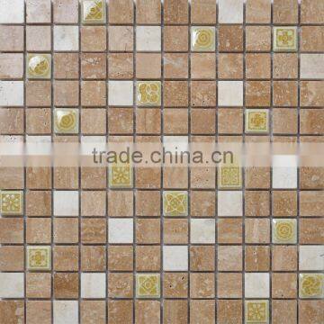 JY-Mx-SC01 23*23*8mm caving stone mix ceramic mosaic sheet wall and floor use tile mosaics