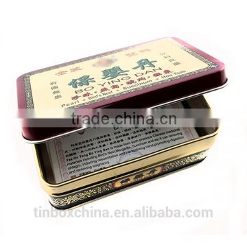 food grade empty rectangular small hinged tin medicine box