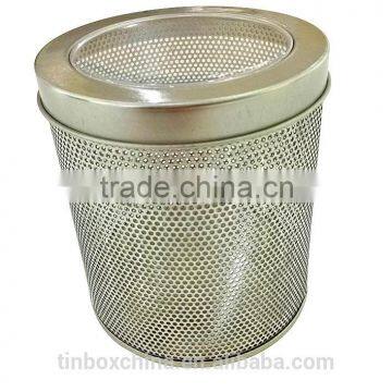 recyclable feature silver round mesh tin can for gift packing