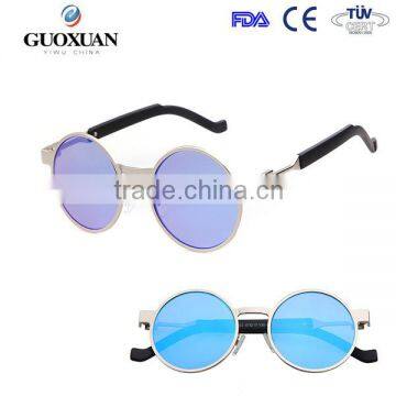 2015 women fashion sunglasses women round metal mirror sun glasses