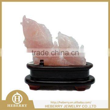 charming Madagascar rose quartz crystal fish family carving for home decoration or collection