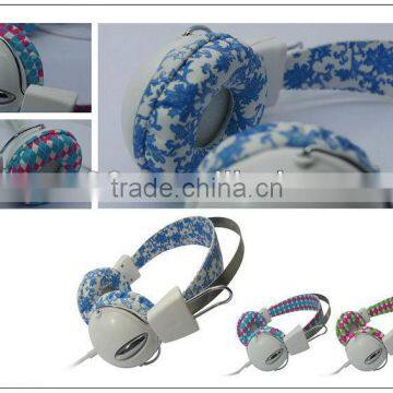 VCOM fashion blue and white porcelain headphone with mic