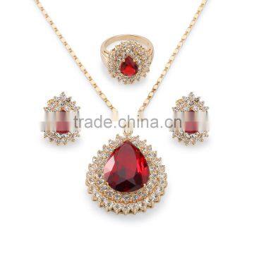 2016 Festive bridal jewelry chinese red precious stone water drop cubic zircon