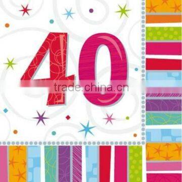 Adult Milestone Age Party Supplies /40th birthday party supplies Tableware and Decorations 40th Luncheon Napkins 33cm