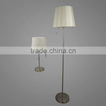 Satin Nickel Finish Metal Base And Stem With Fabric Lampshade With LED Lamp Bead Table Lamp And Floor Lamp