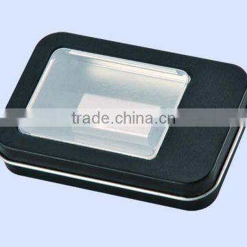 Black rectangular shape with window for packaging USB tin box,gift tin box