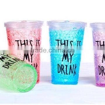 Beautiful Double Wall Plastic Drinking Mug With Straw Summer Ice Cup photo-3