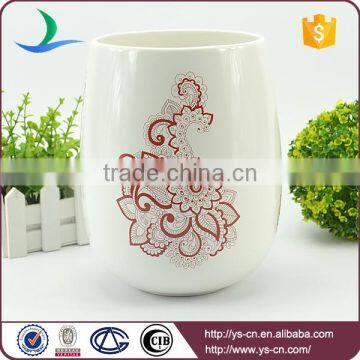 Red flower decal ceramic hotel novelty eco friendly trash can wholesale
