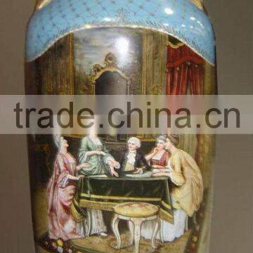 Arabic Style Crackle Ceramic Vase, Hand Painted Gilt Brass Mounted Vase photo-4