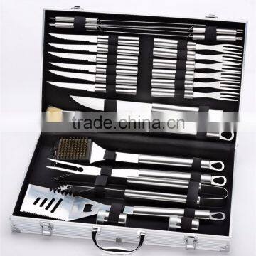 24pcs Premium Stainless Steel BBQ Set with Aluminum Storage Case - Perfect Heavy Duty Professional Outdoor Barbecue Grill Tool A