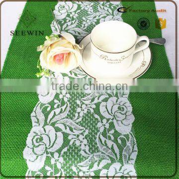 Color Dyed Environmental Hotsale Natural Jute Table Runner With White Lace photo-3