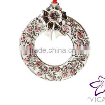 14K White Gold Plated Metal Xmas Ornament With Pink Crystals From Swarovski photo-6
