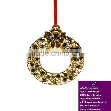 14K Yellow Gold Plated Metal Xmas Ornament With Green Crystal From Swarovski photo-2