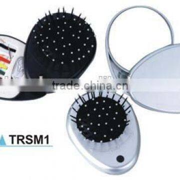 Mini folding oval shape travel plastic sewing kit with mirror with comb