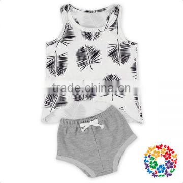 Latest Design Summer Tank Top And Bloomer Clothes Set Grey Leaves Cute Boys Outfits