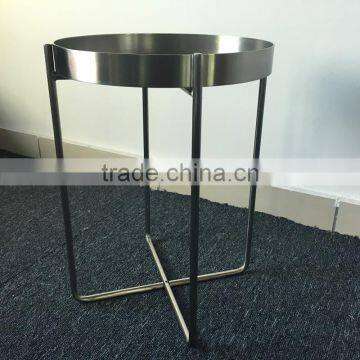 High Quality Metal Color Stainless Steel Folding End Table With Glass Top photo-2